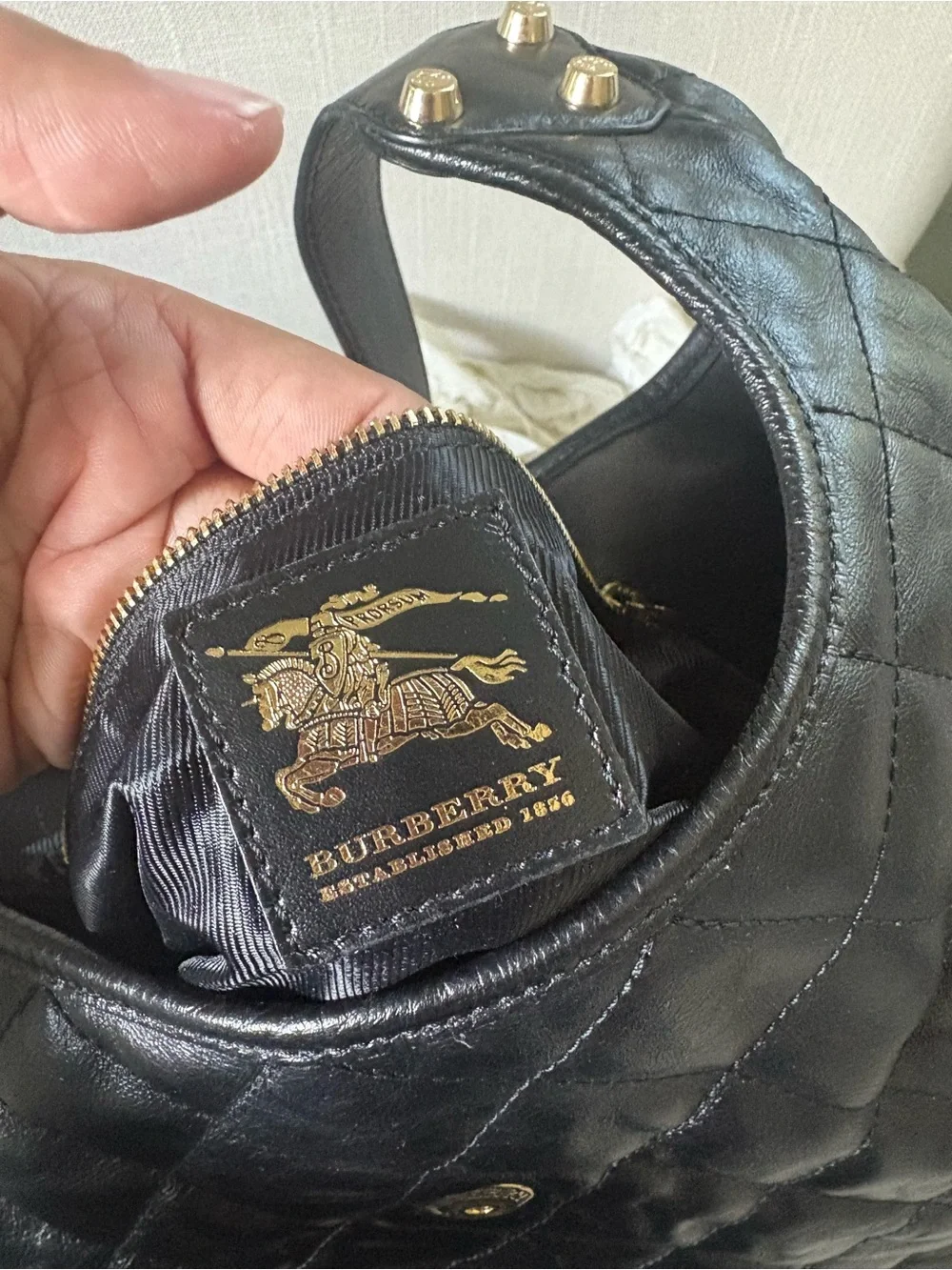 Burberry Black Quilted Leather Shoulder Bag with Gold Hardware
